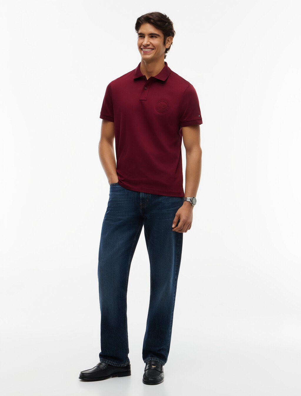Regular Fit Interlock Knit Polo Shirt, Burgundy, hi-res