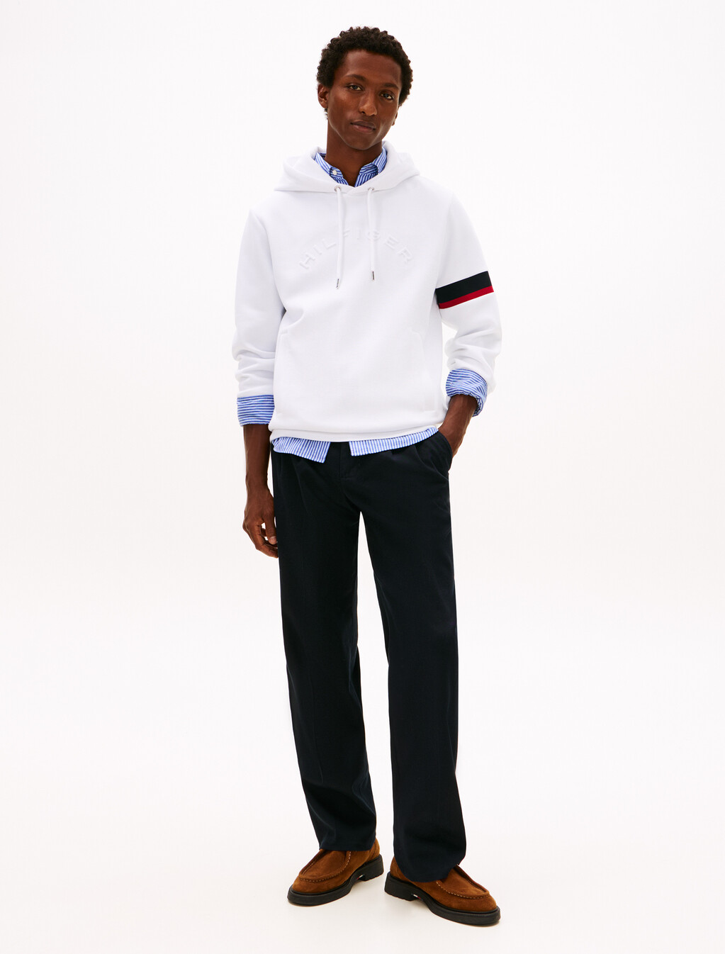Stripe Panel Insert Hoodie, White, hi-res
