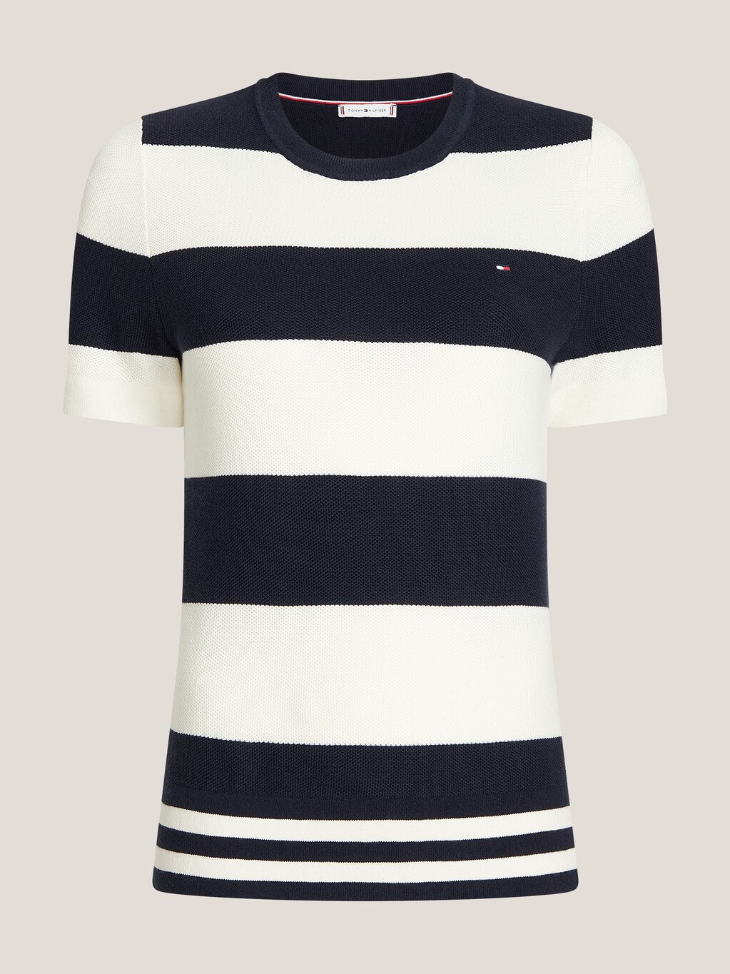 Rugby Stripe Short Sleeve Sweater, Desert Sky, hi-res