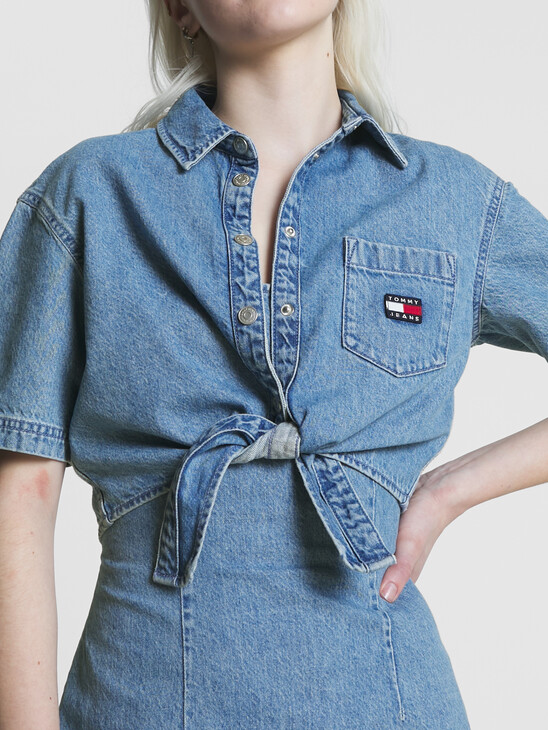 Patch Pocket Cropped Fit Denim Shirt