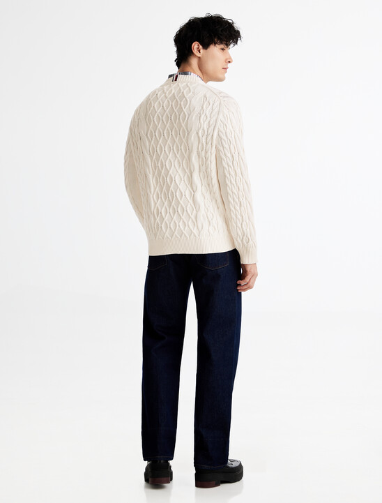 Cable Knit Letterman Applique Sweater, Ivory Petal Cable Knit Letterman Applique Sweater