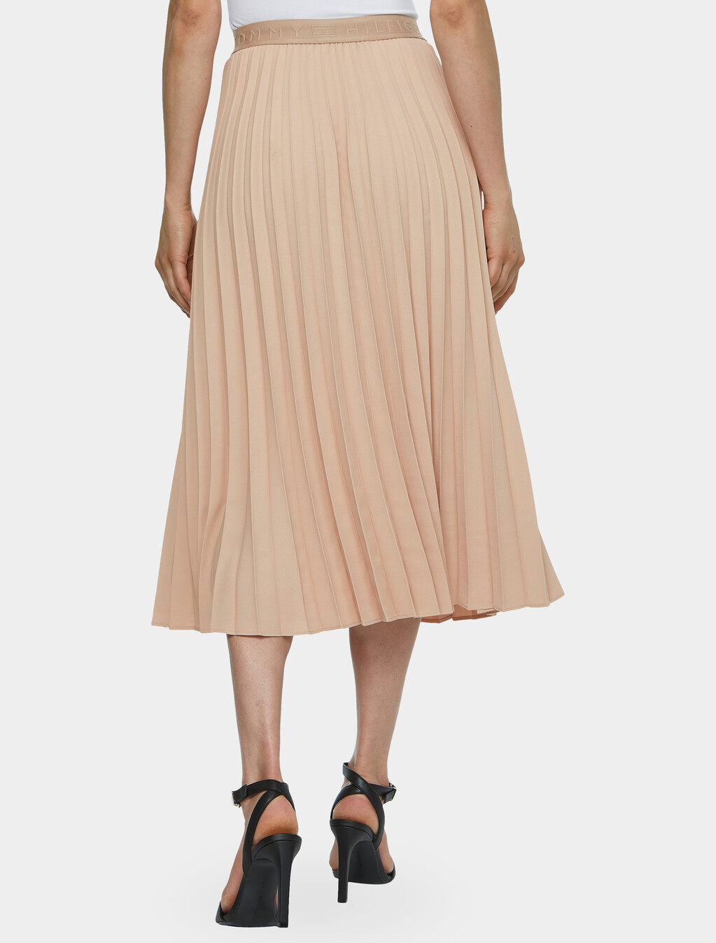 Twill Midi Pleated Skirt, Beige, hi-res