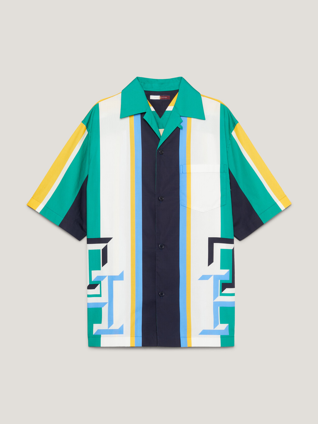 TH Monogram Colour-Blocked Cuban Collar Classic Shirt, Multi Stripe, hi-res