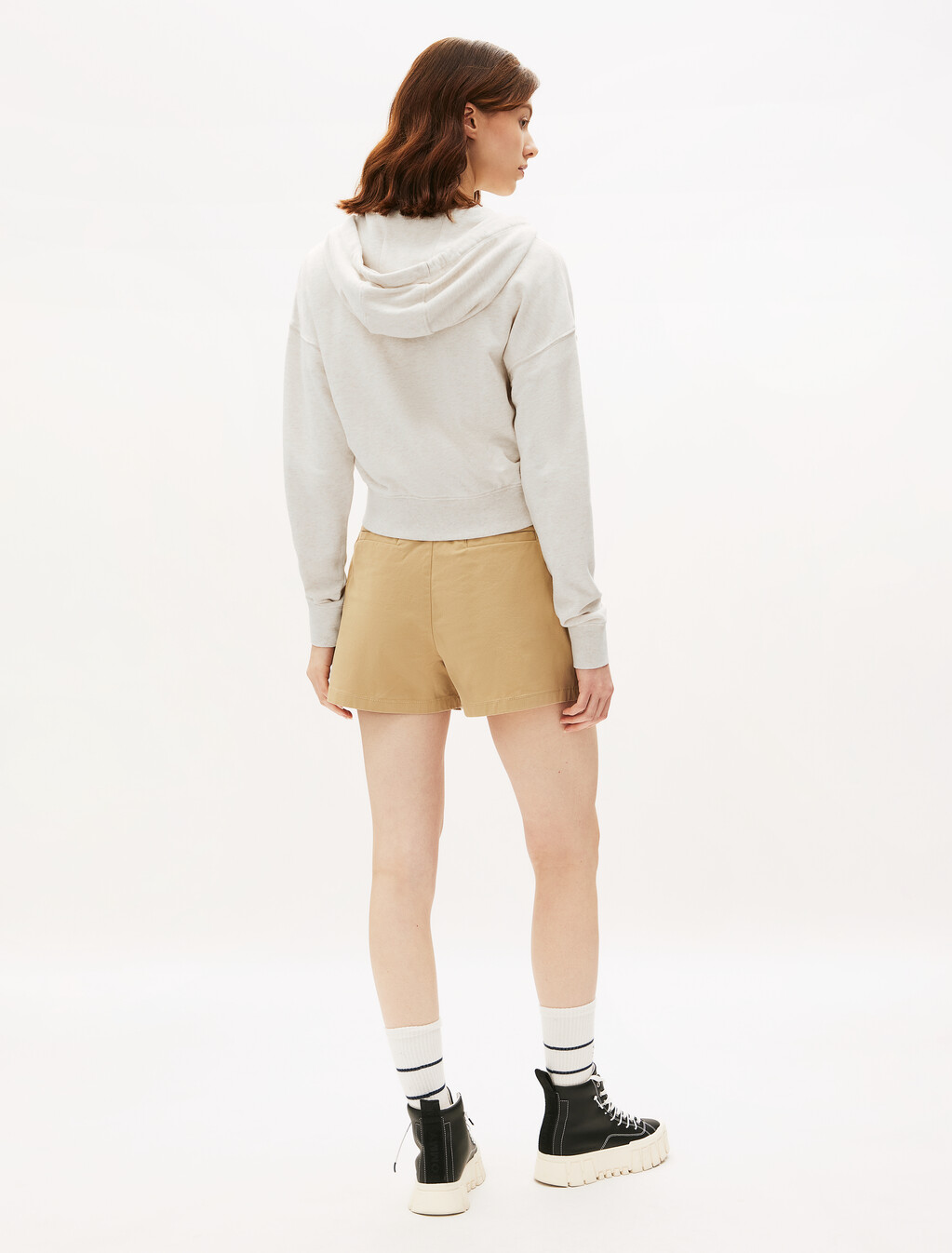 Boxy Cropped Zip Through Hoodie, Oat Marl Htr, hi-res