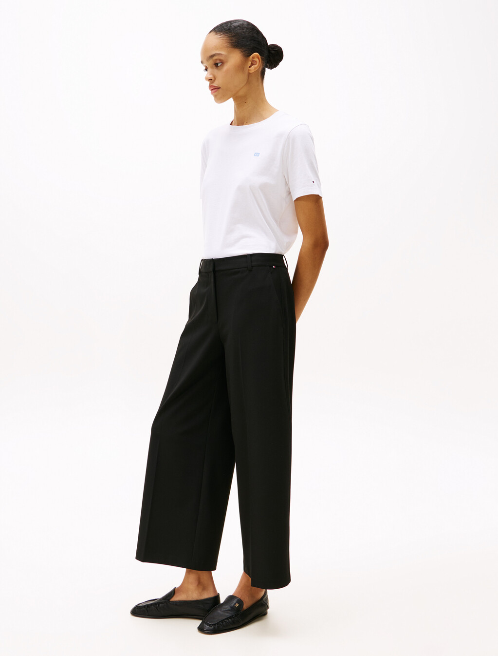 Anti-Wrinkle Wide Leg Cropped Trousers, Black, hi-res
