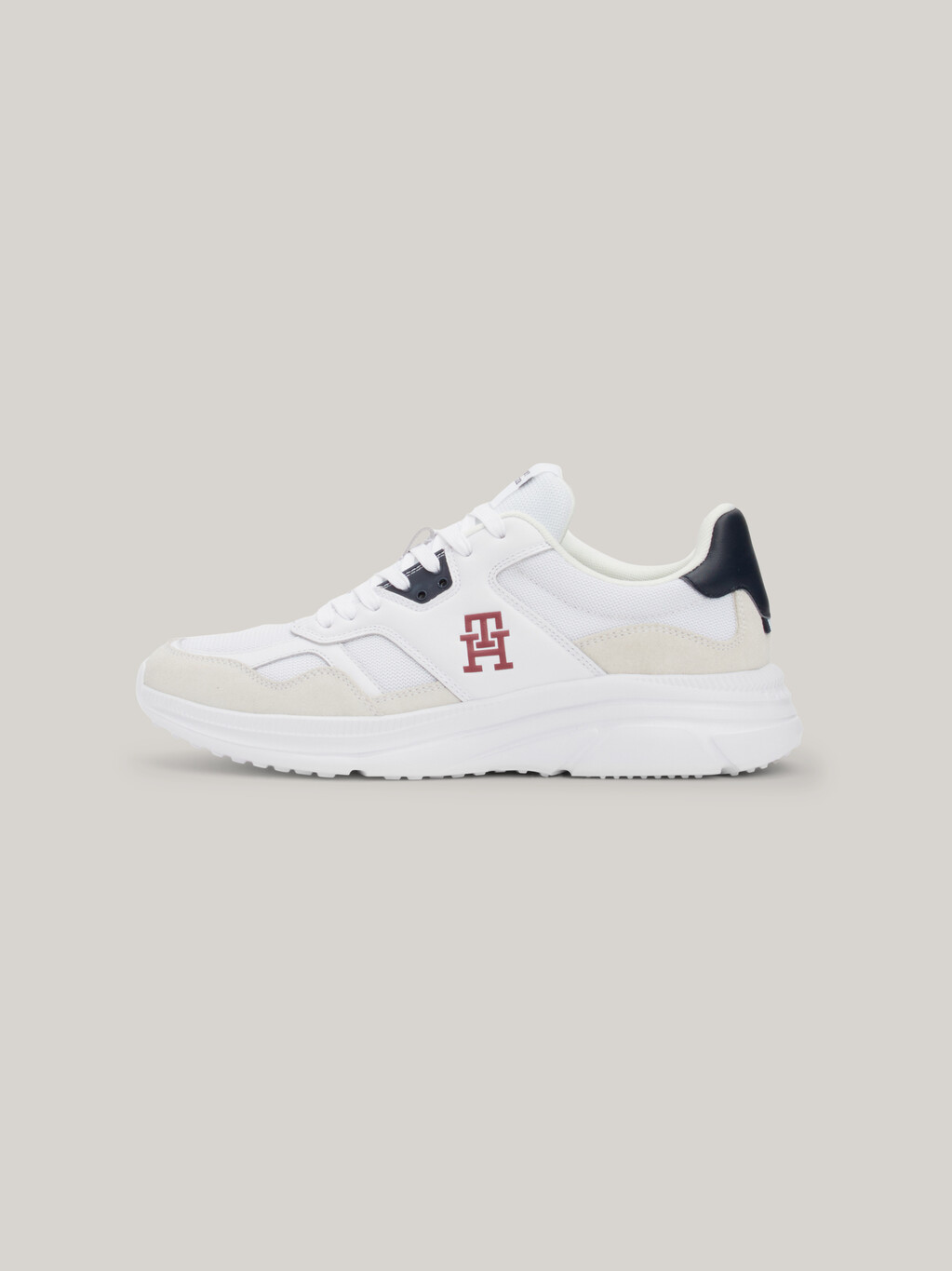 TH Modern Mixed Texture Runner Trainers, White, hi-res