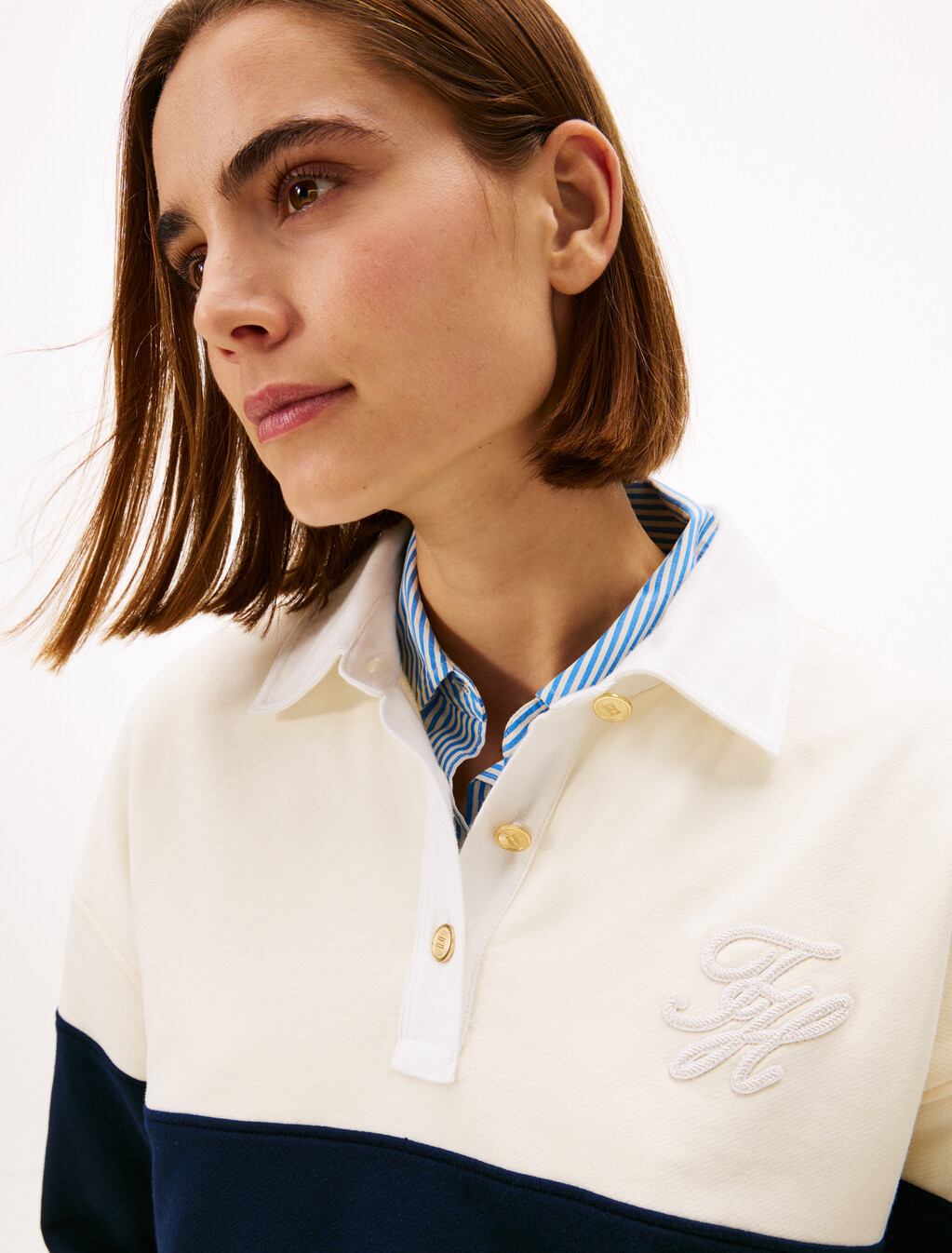 Golden Button Terry Rugby Shirt, Calico, hi-res