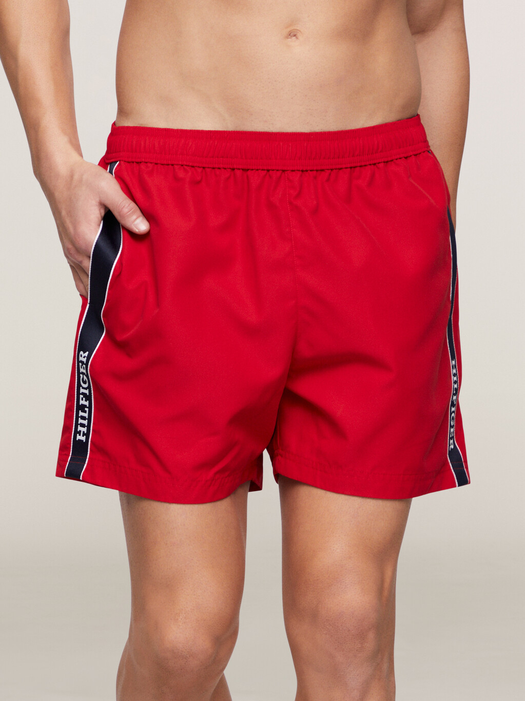 Medium Drawstring Swim Trunks, Primary Red, hi-res