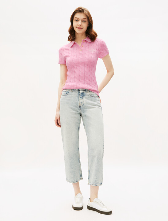 Asia Fit Cable Knit Slim Polo