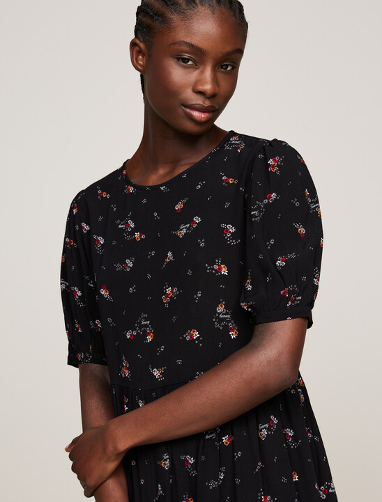 Tiered Floral Print Knee Length Dress
