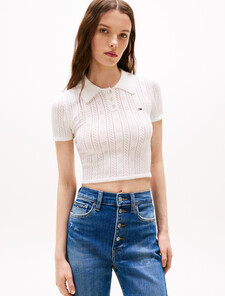 Pointelle Viscose Baby Fit Polo, Ecru, hi-res