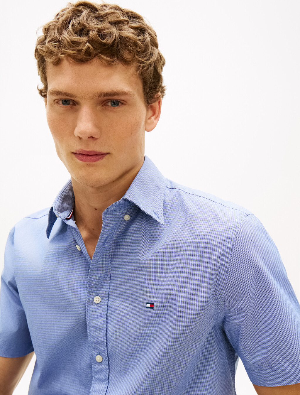 Flex Poplin Houndstooth Short Sleeve Shirt, Wedge Blue / Check, hi-res