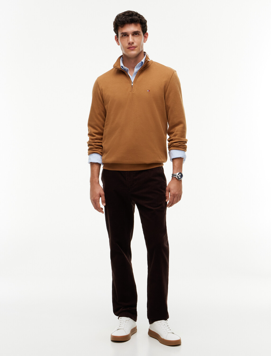 French Rib Knit 1/4 Zip Sweater, Timeless Tawny, hi-res