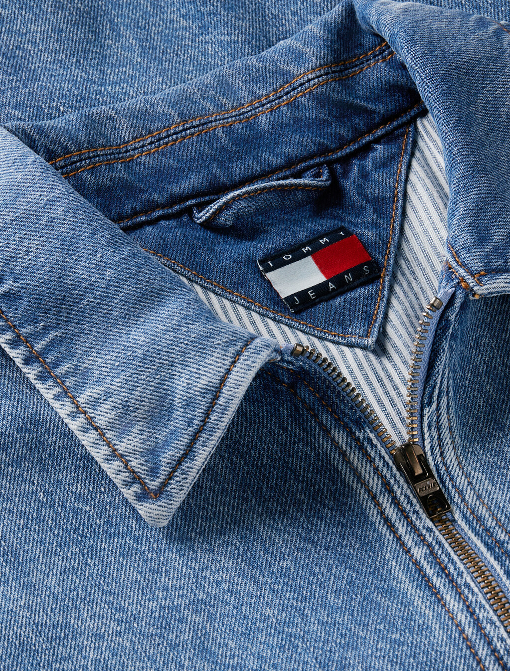 Faded Denim Relaxed Harrington Jacket, Denim Medium, hi-res