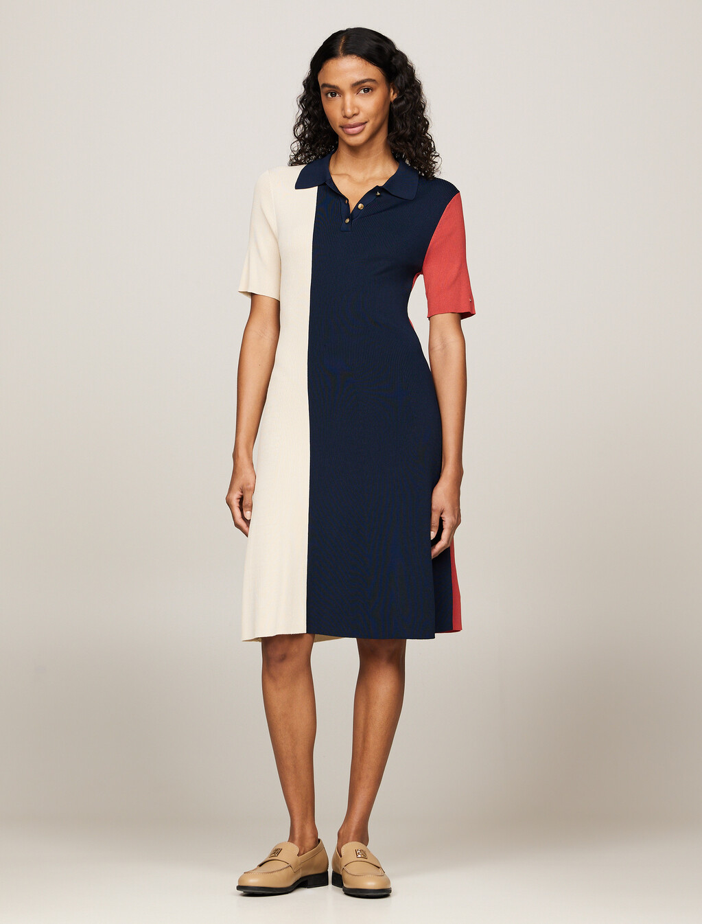 Colour-Blocked Knit Slim Fit Polo Dress, Global Stp/ Color Blocked, hi-res