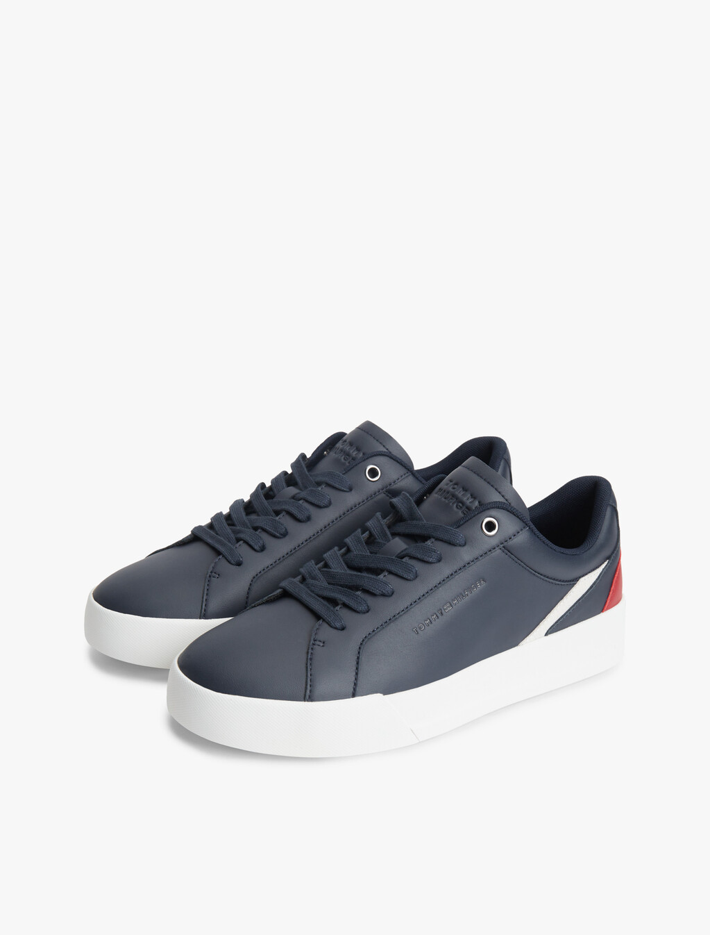 Signature Colour-Blocked Leather Court Trainers, Desert Sky, hi-res