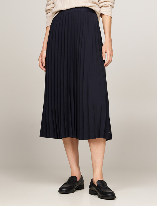 Logo Waistband Pleated Midi Skirt