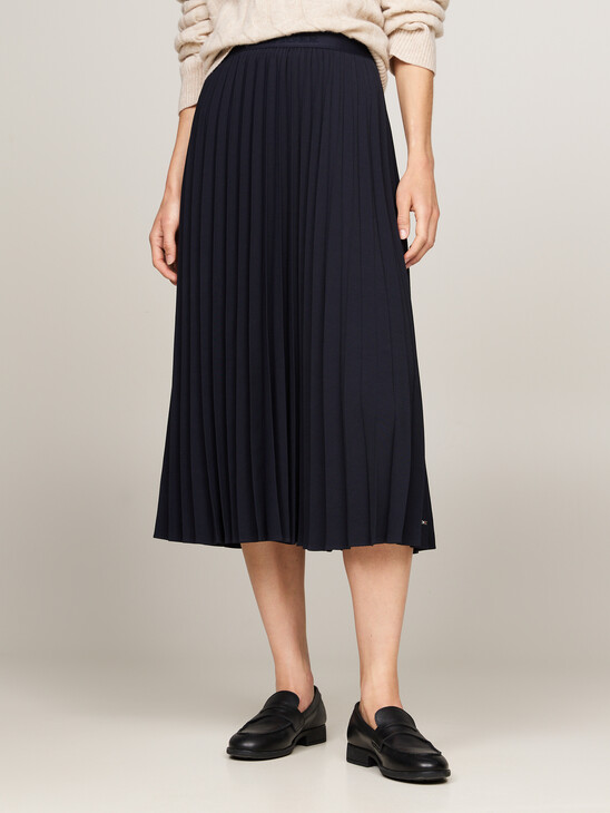 Logo Waistband Pleated Midi Skirt