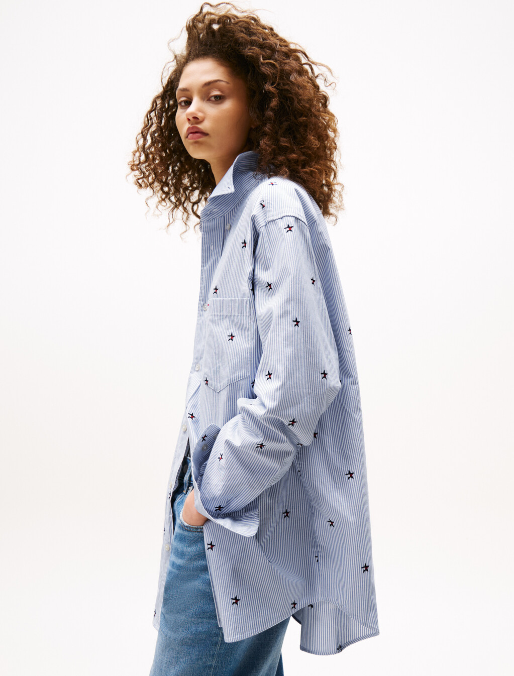 Tommy Girl Oversized Ithaca Stripe Star Embroidery Shirt, Ithaca, hi-res