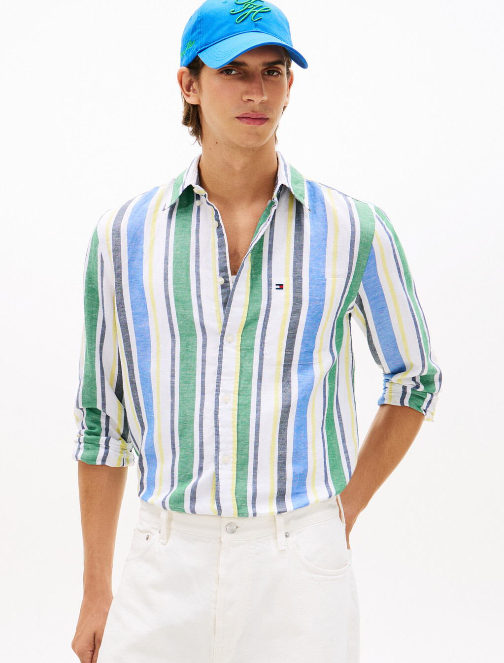 Regular Fit Stripe Linen Blend Shirt, Nouveau Green / Stripe, hi-res