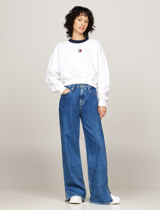 Oversized Cropped Contrast Neckline Sweatshirt
