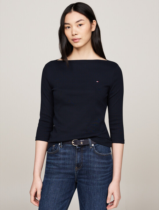 Three-Quarter Sleeve Boat Neck T-Shirt