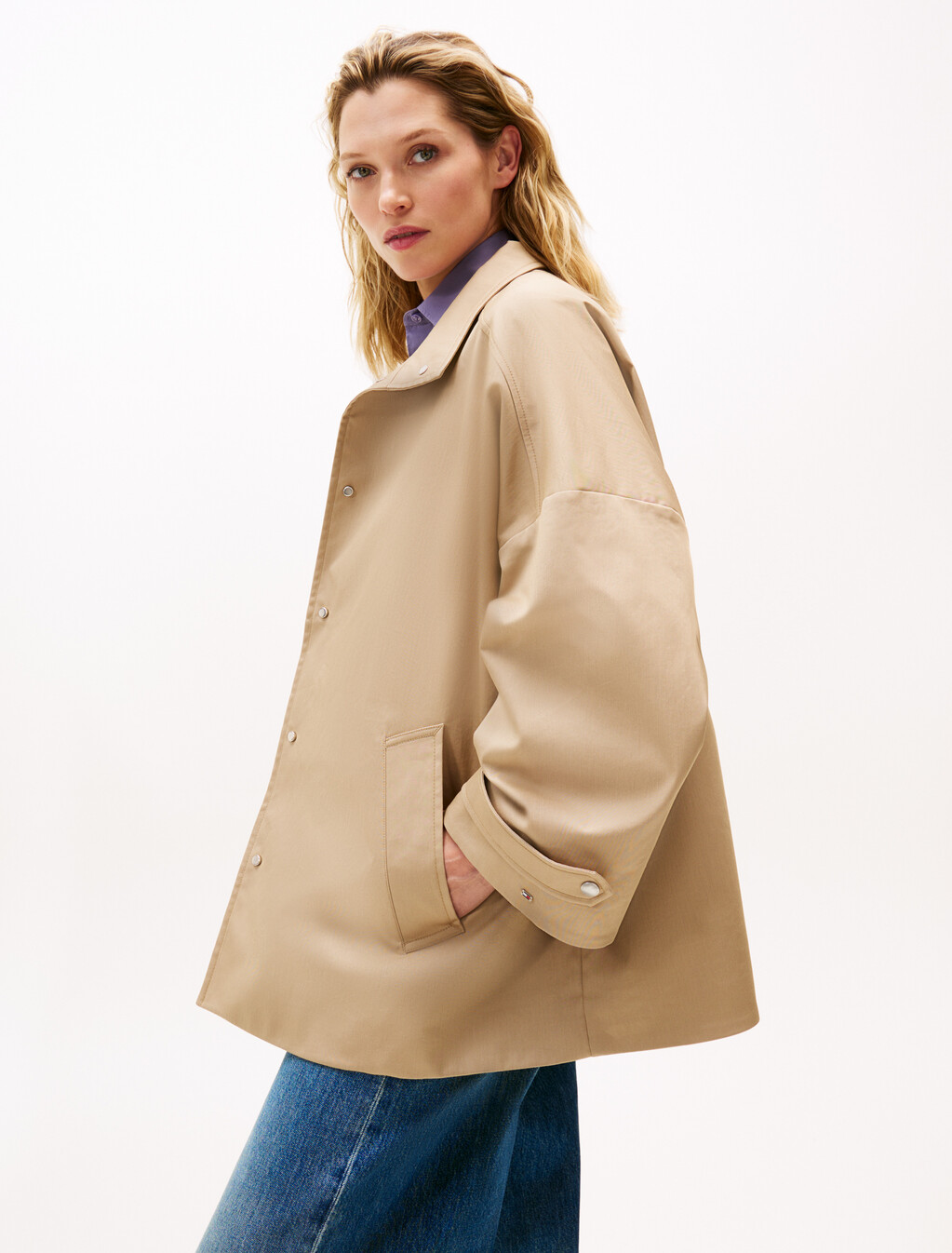 Water Repellent Oversized Car Coat, Beige, hi-res