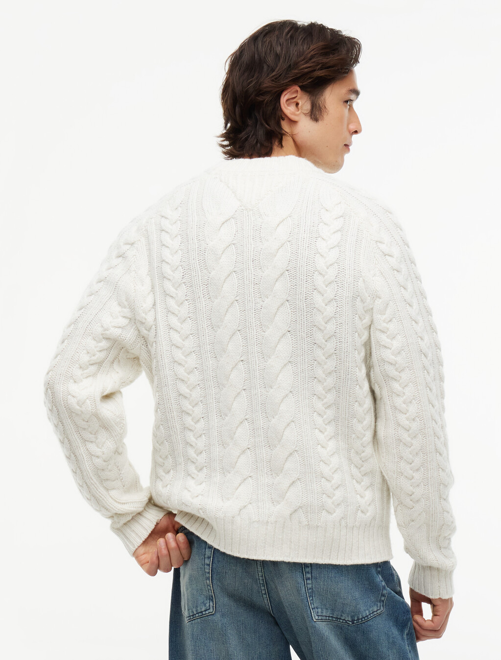 Wool Blend Cable Knit Jumper, Ecru / Well Water, hi-res