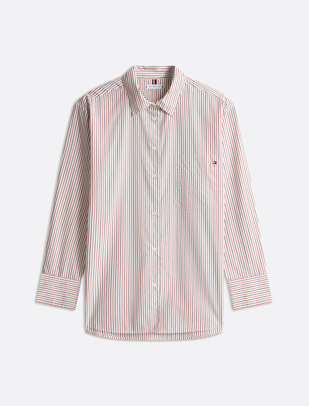 Asia Fit Essential Poplin Shirt, Red White Blue Thin Stp, hi-res