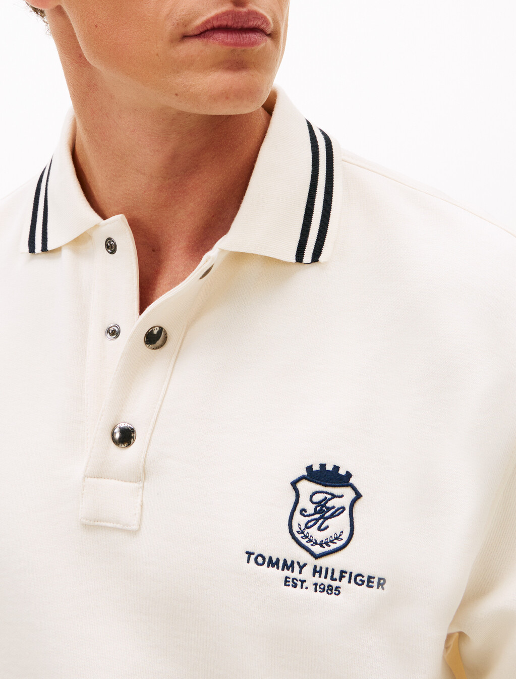 Tipped Collar Relaxed Rugby Sweatshirt, Ivory Petal, hi-res