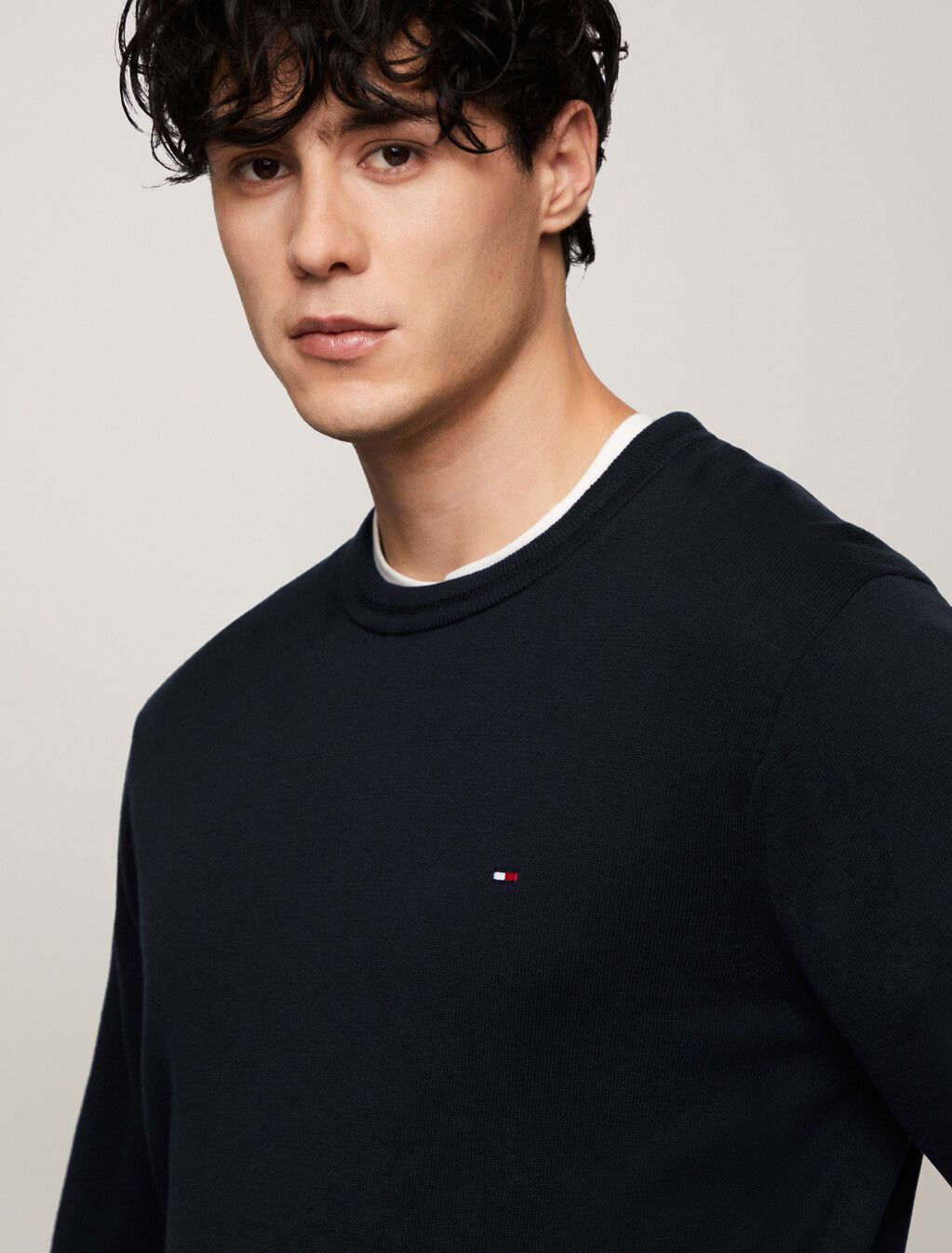 Cotton Silk Crewneck Sweater, Desert Sky, hi-res