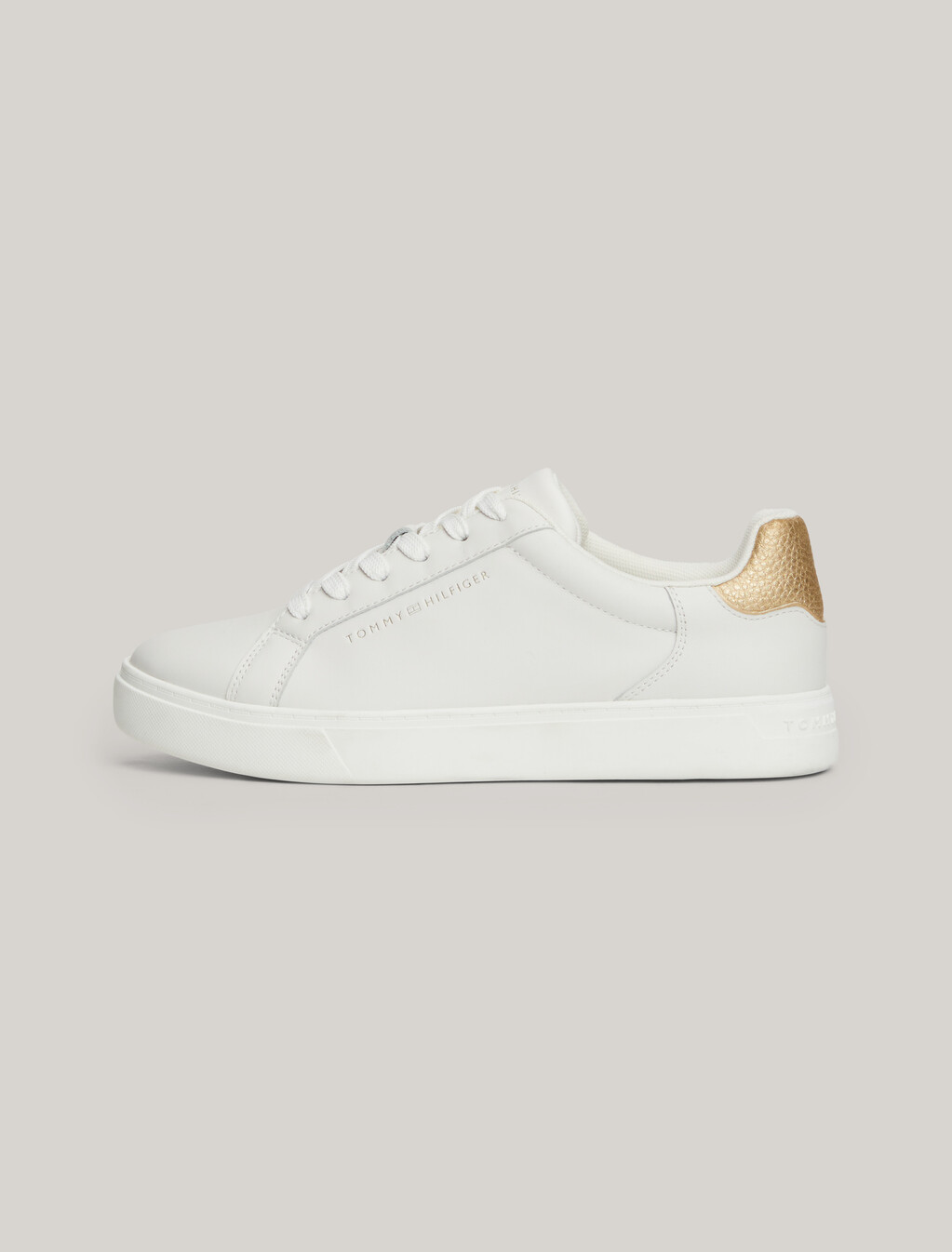 Leather Metallic Heel Trainers, Ecru, hi-res