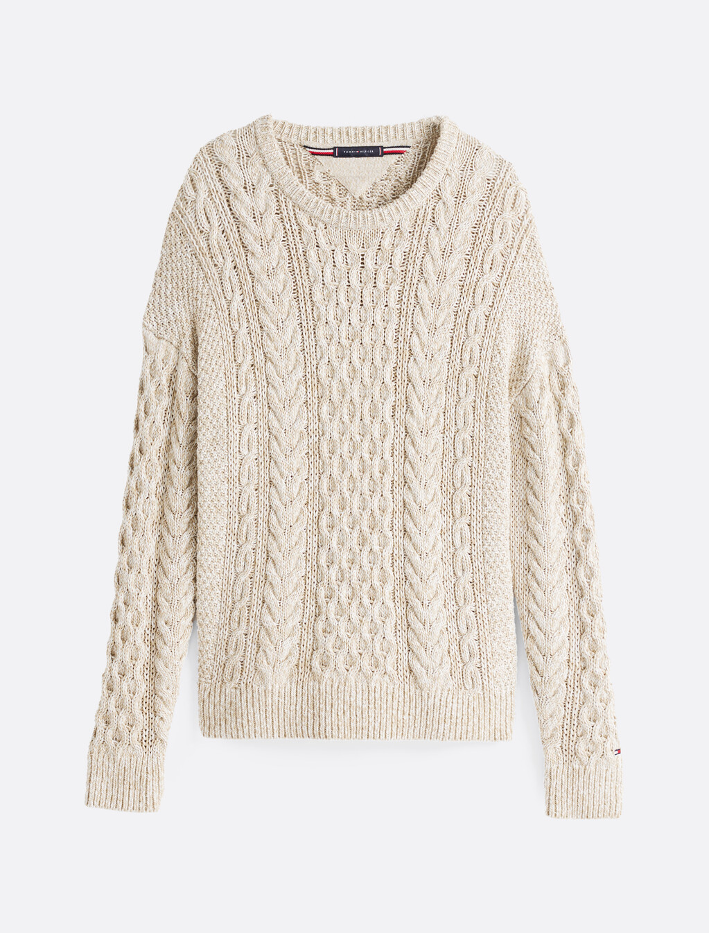Aran Cable Knit Relaxed Jumper, Ivory Petal / Sandalwood Mouline, hi-res