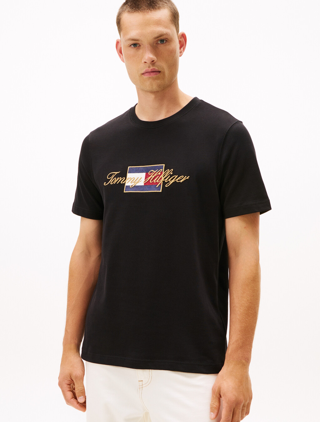 Logo Embroidery Crew Neck T-Shirt, Black, hi-res