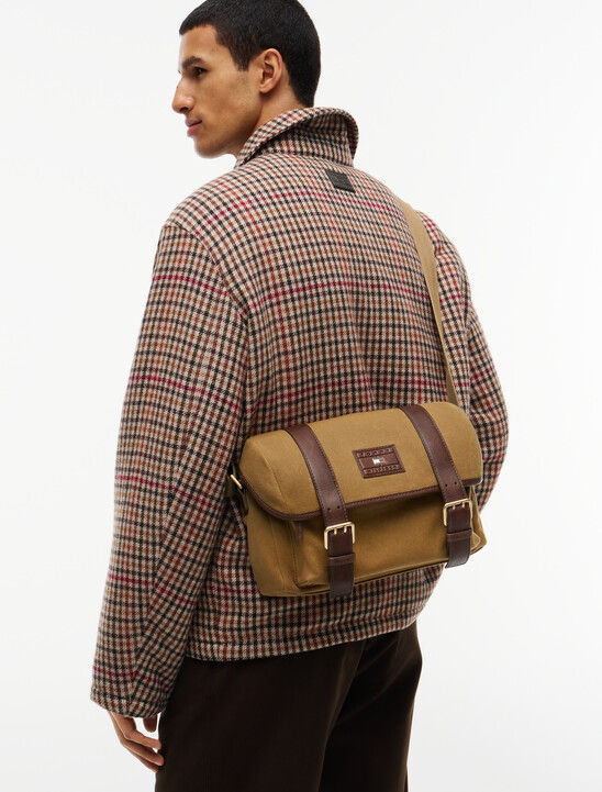Textile Buckle Flap Crossbody Messenger Bag