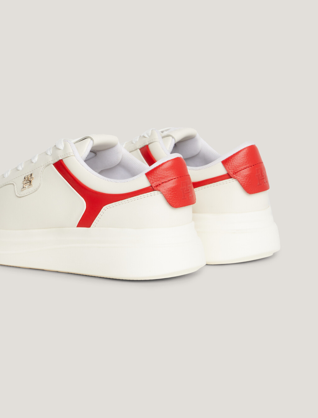 Leather TH Monogram Court Trainers, Ecru/Fierce Red, hi-res