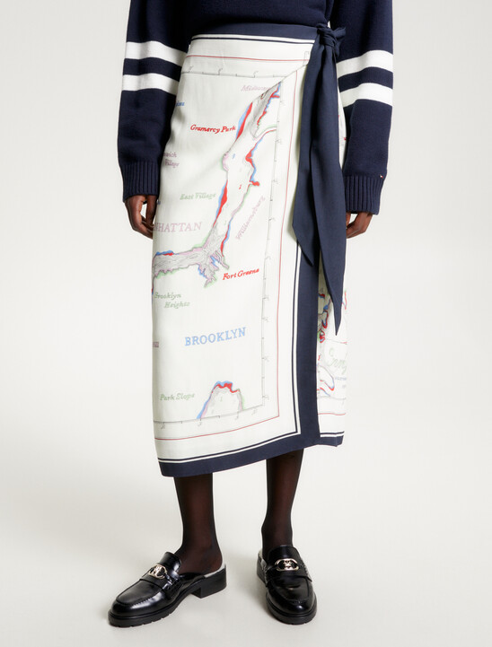 Scarf Print Midi Wrap Skirt