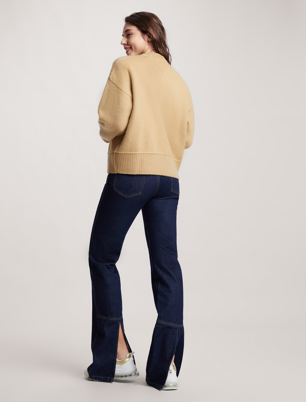 Crest Relaxed Letterman Wool Cardigan, Sandy Beige, hi-res
