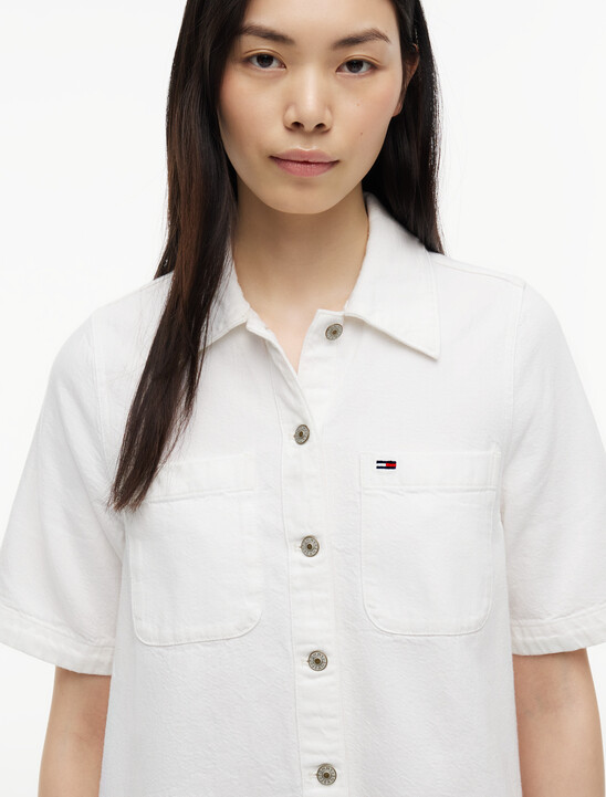 Textured Twill A-Line Mini Shirt Dress
