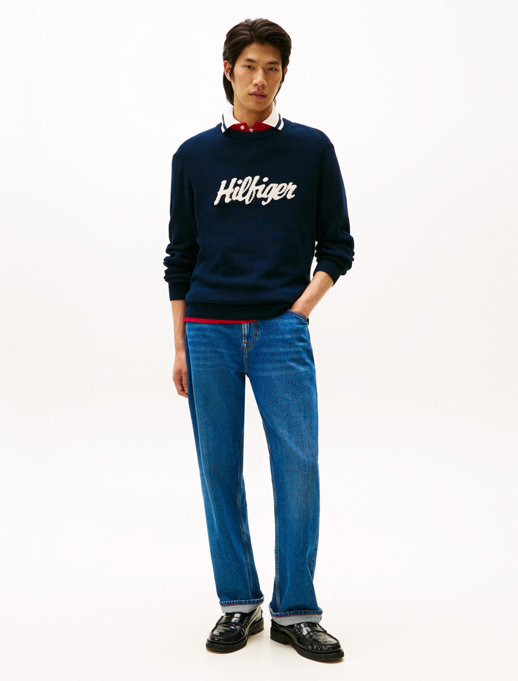 Seasonal Logo Jacquard Sweater, Dark Night Navy, hi-res