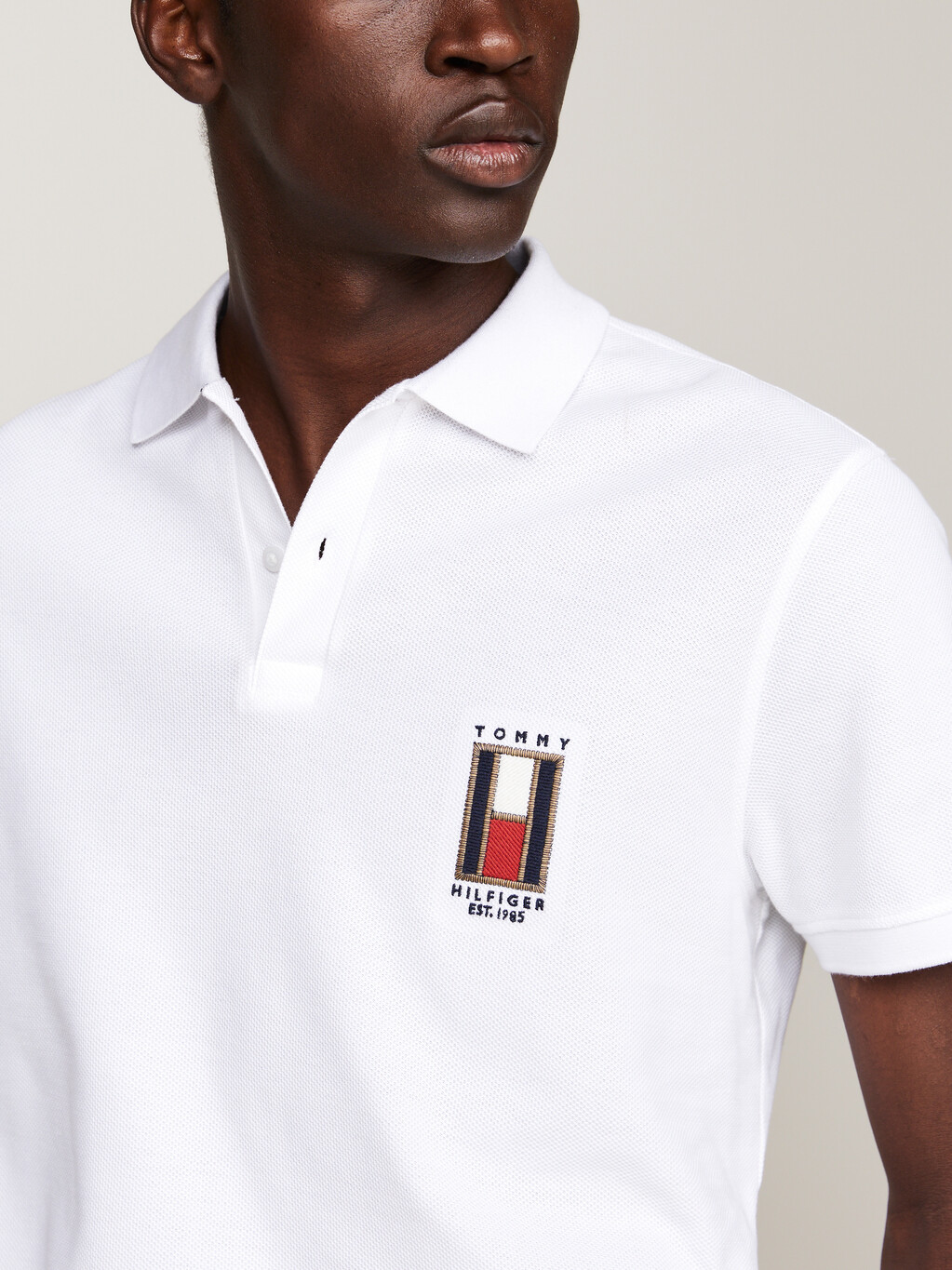 Regular Vertical Flag Polo Shirt, White, hi-res