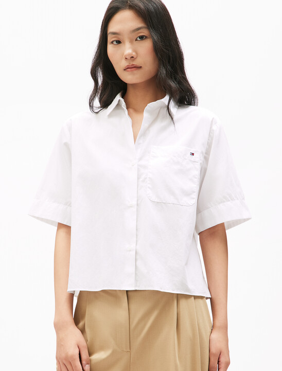 Poplin Boxy Short Sleeve Shirt, Th Optic White Poplin Boxy Short Sleeve Shirt