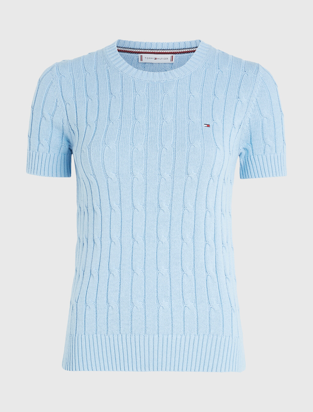 Cable Knit Short Sleeve Jumper, Vessel Blue, hi-res