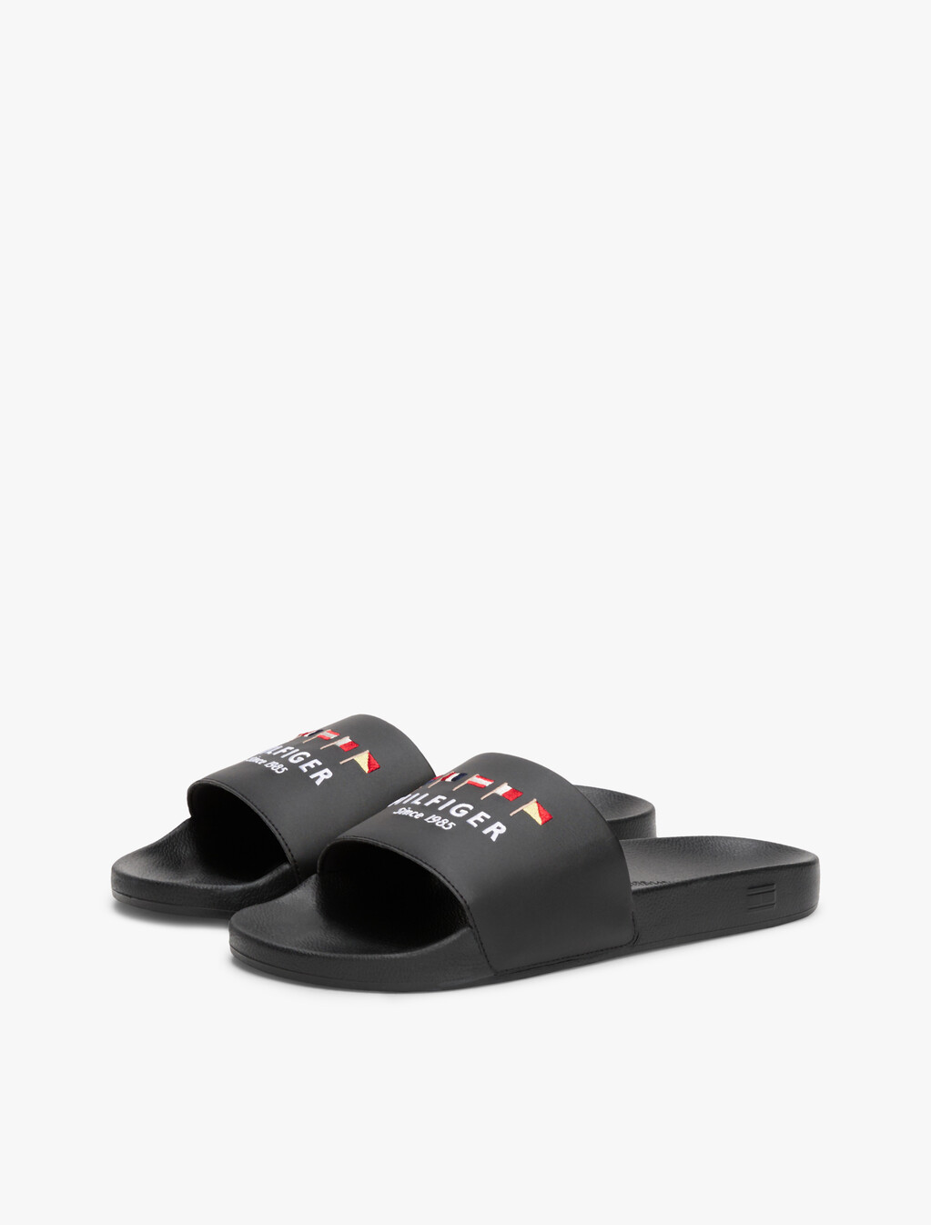 Flag Embroidery Pool Slides, Black, hi-res