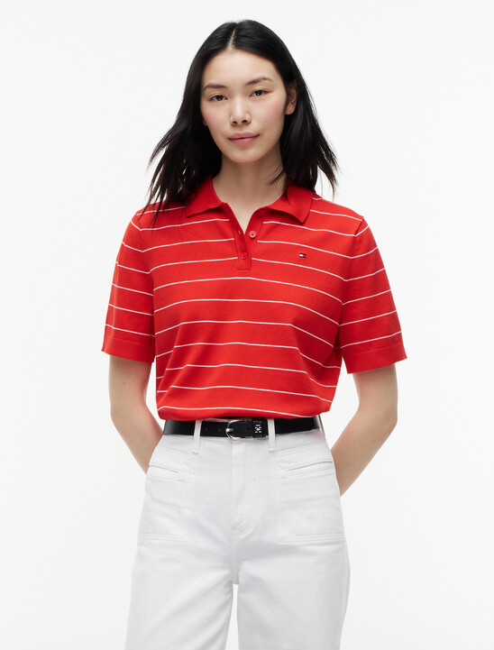 Flag Embroidery Knit Boxy Polo Jumper