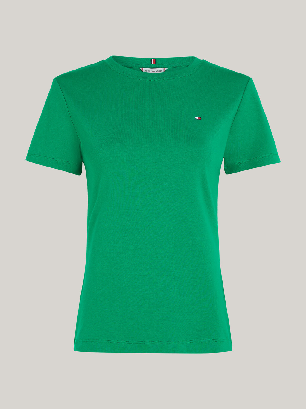 Flag Embroidery Ribbed Slim T-Shirt, Olympic Green, hi-res