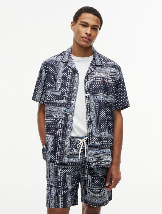 Relaxed Fit Bandana Print Short Sleeve Shirt