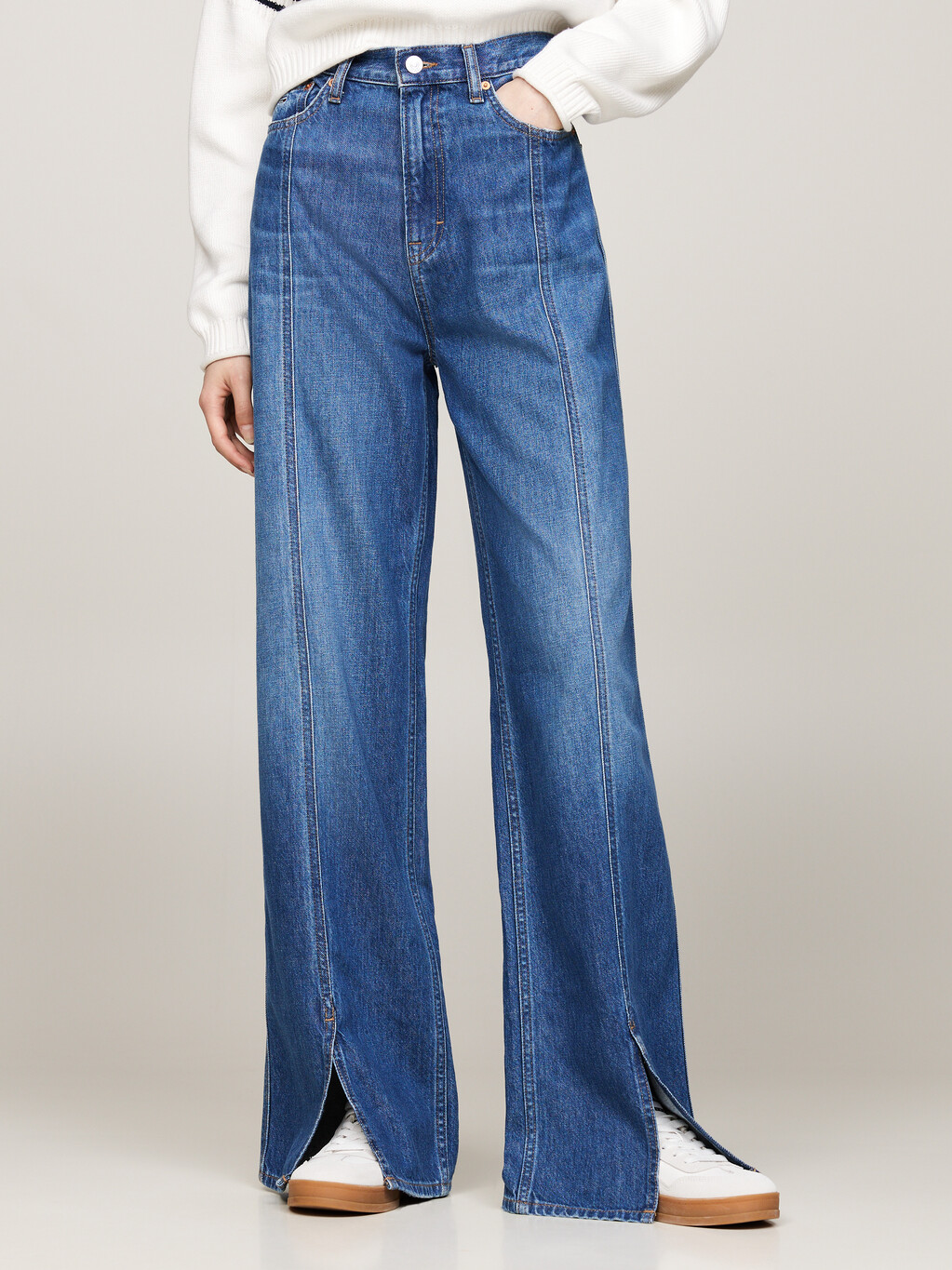 Claire Front Split Wide Leg Jeans, Denim Medium, hi-res