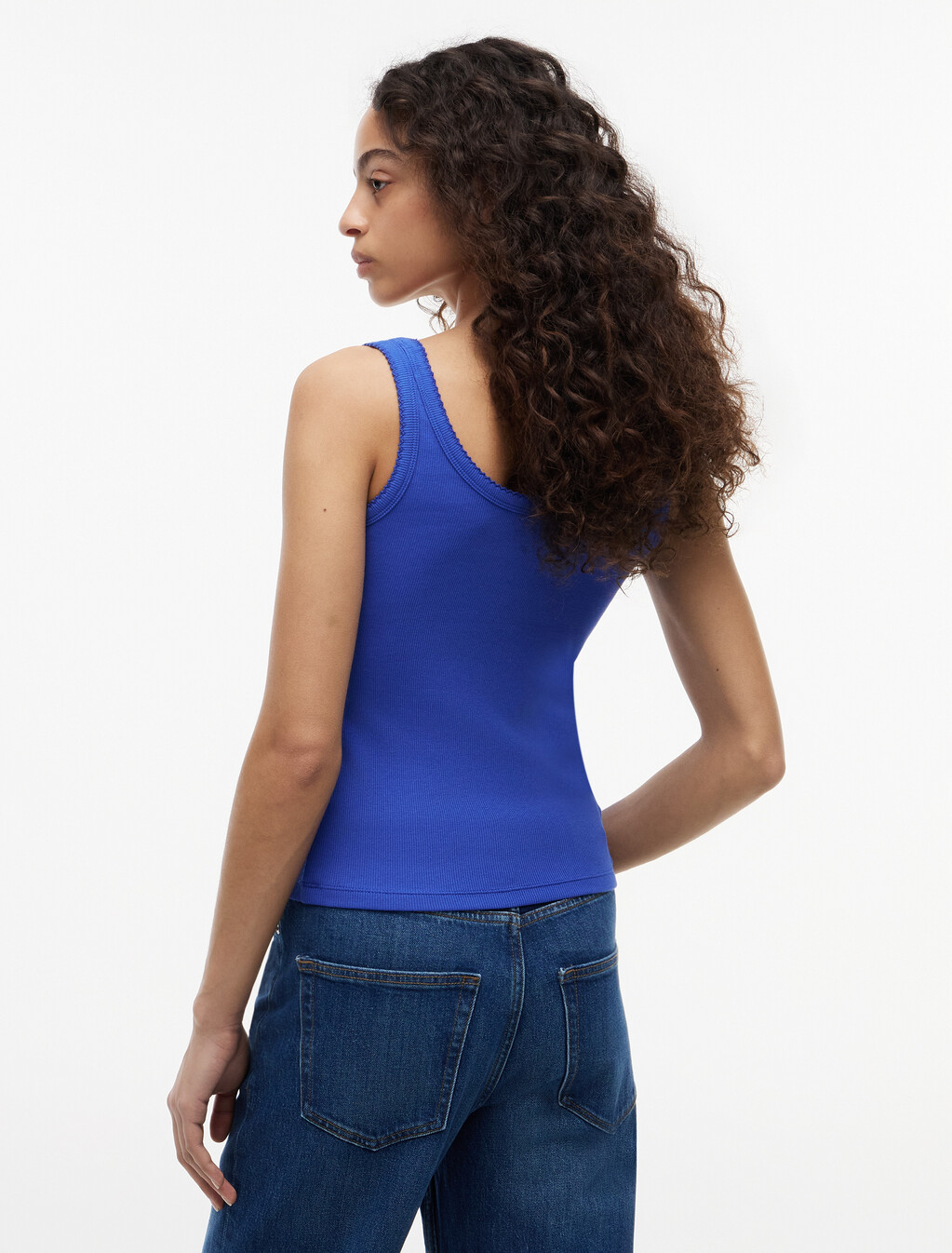 Logo Embroidery Slim Ribbed Tank Top, Noble Blue, hi-res