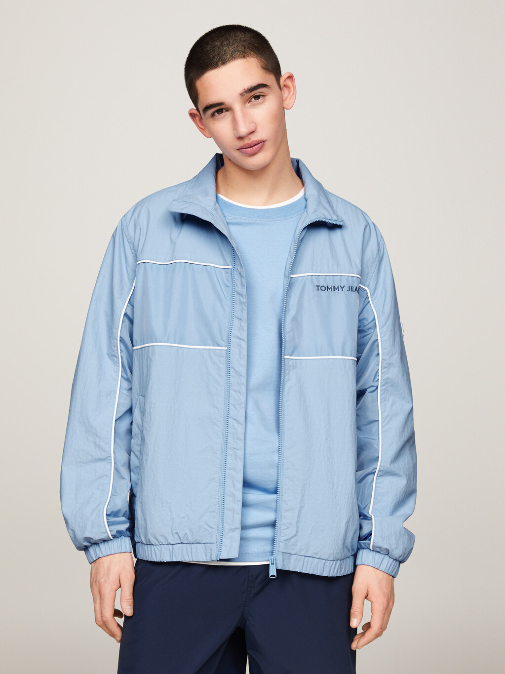 Essential Piping High Neck Jacket, Moderate Blue, hi-res